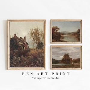 Herfstlandschapsschilderijset | Vintage galerijmuurkunst (digitale download)