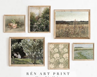Franse landgalerij muurprintset | Vintage lenteafdrukken | Landschap schilderij afdrukbare muurkunst | Boerderij wanddecoratie | Antieke afdruk