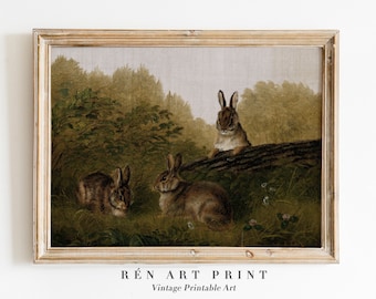 Vintage Rabbit Painting | Rustic Bunny Art, Nursery Decor (Digital Download)