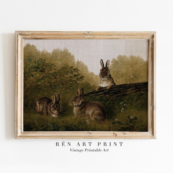 Vintage Rabbit Painting Printable Wall Art | Easter Wall Art | Antique Bunny Print | Rustic Animal Digital Download | Nursery Wall Art