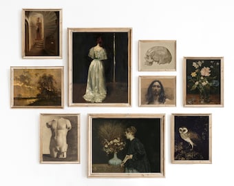 Dark Academia Gallery Wall Print Set | Vintage Kunstdrucke | Moody Gallery Wand Set | Viktorianische Kunst | Druckbare Kunst | Dark Academia Decor