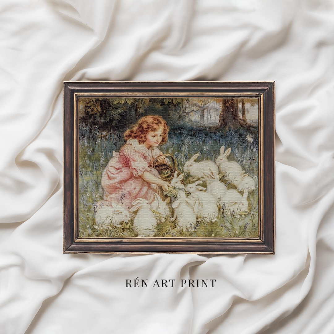 Vintage Easter Nursery Wall Art | Child and Rabbits Print | Cottage ...