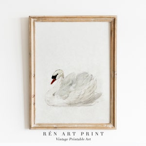 Antique Swan Printable Wall Decor | Vintage Nursery Wall Art | Digital Download | Swan Watercolor Painting Print | Girls Room Wall Art
