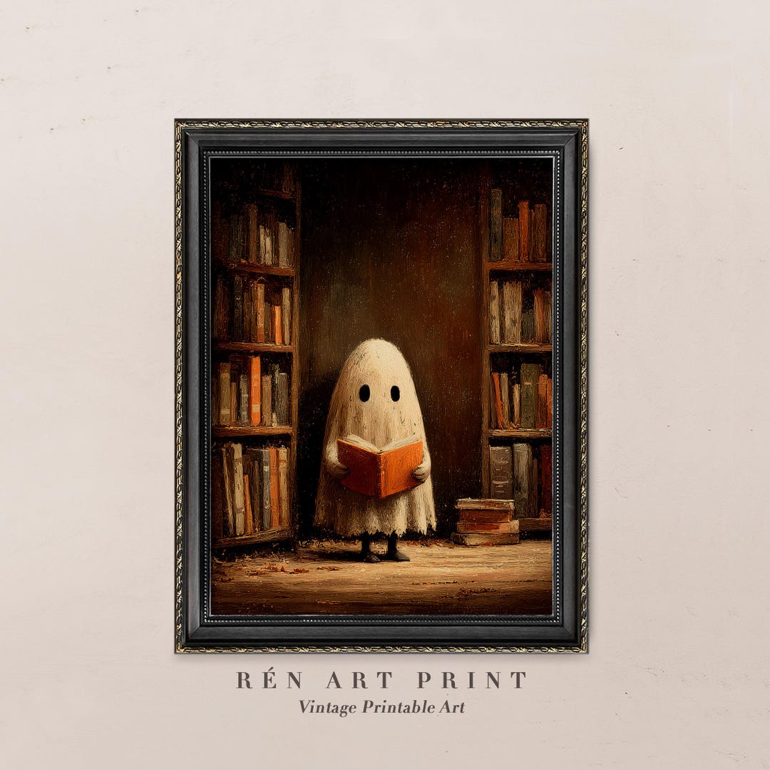 Library Ghost Print | Spooky Halloween Reading Art (digital Download ...