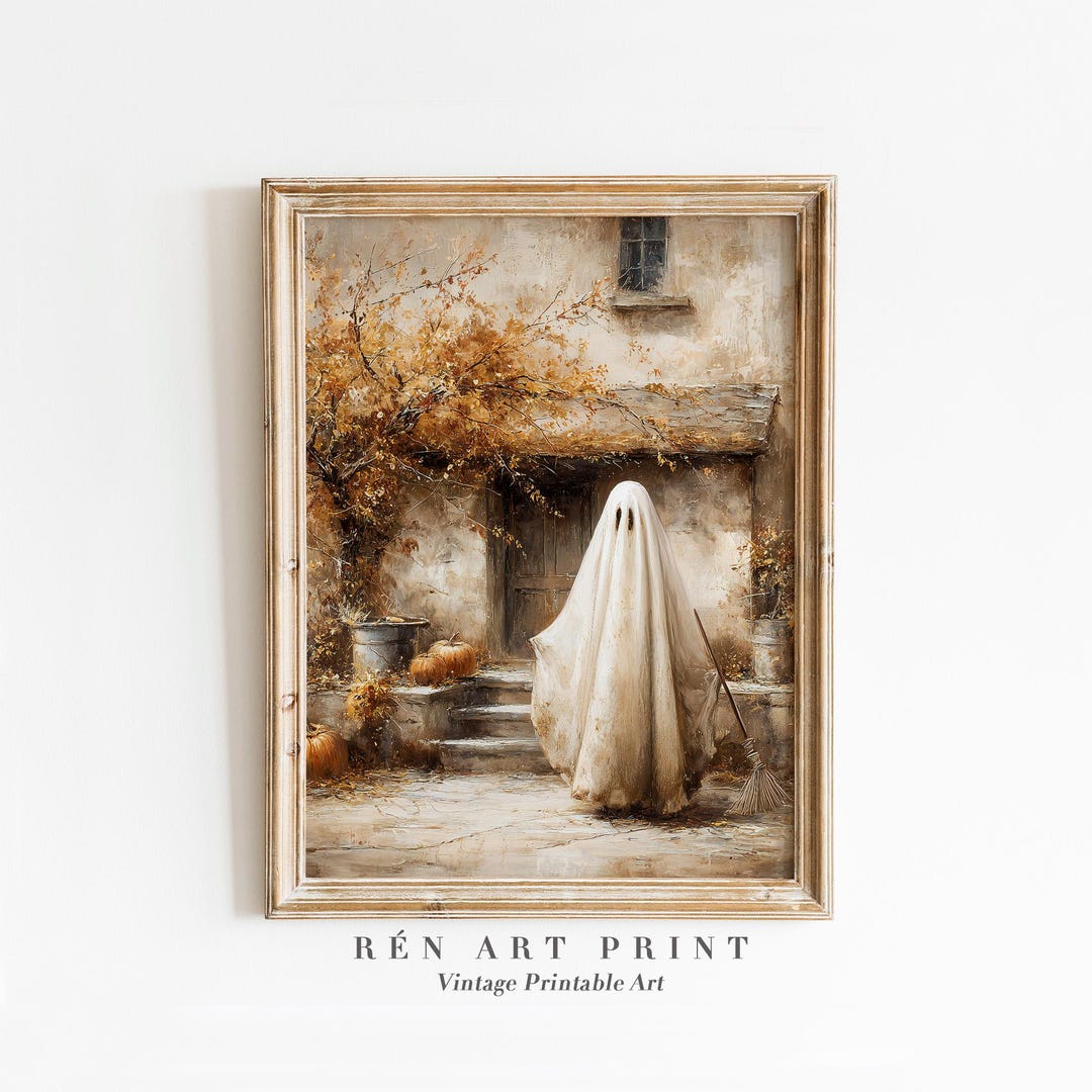 Vintage Halloween Ghost Art Print | Spooky Cottage Decor (digital ...