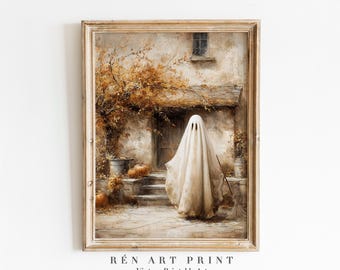 Vintage Halloween Ghost Art Print | Spooky Cottage Decor (Digital Download)