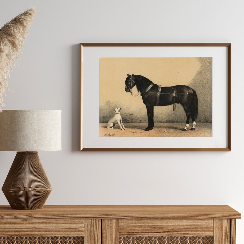 Vintage Horse Print Digital Download Animal Farm Print Antique Nursery Wall Decor Printable Wall Art Dog and Black Horse Painting image 7