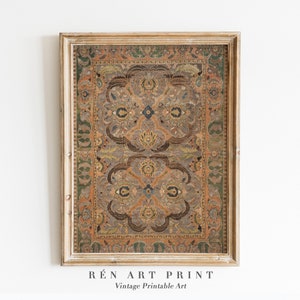 Vintage Rug Printable Art | Textile Pattern Wall Art | Farmhouse Wall Decor| Warm Tone Tapestry Print | Antique Rug Pattern Digital Download