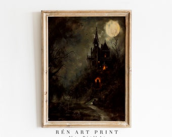 Vintage Haunted House Painting | Macabre Gothic Art Print (Digital Download)