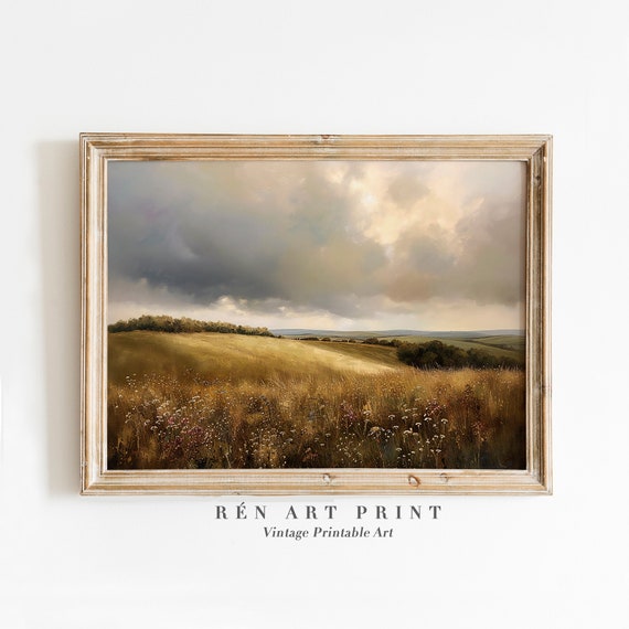 Vintage Wildflower Field Landscape Painting | Cottagecore Print (Digital Download)