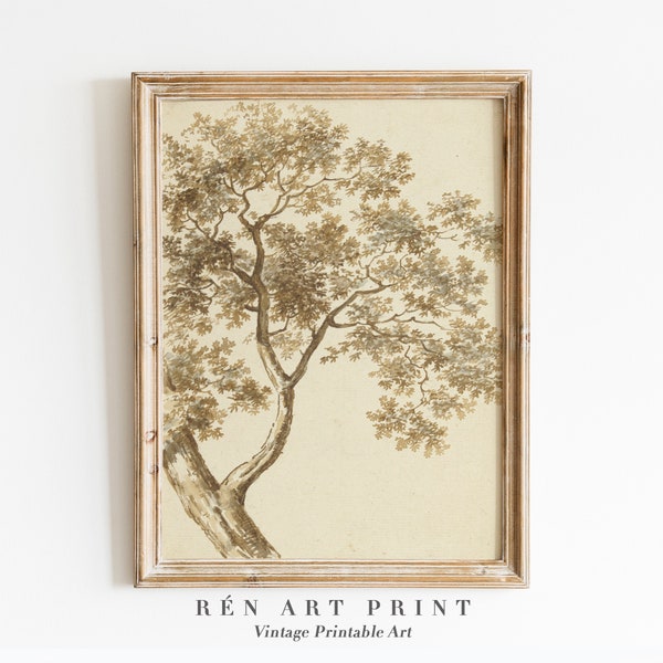 Vintage Sketch Print | Digital Printable | Autumn Tree Drawing Print | Neutral Wall Art | Rustic Country Wall Decor | Antique Fall Art Print