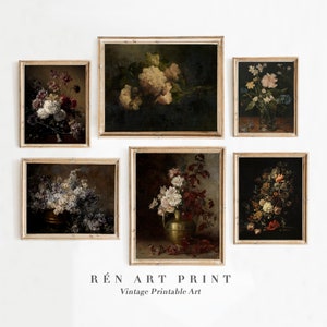 Moody Floral Gallery Wall Print Set of 6 | Dark Academia Decor | Vintage Printable Wall Art | Dark Botanical Prints | Victorian Gallery Wall