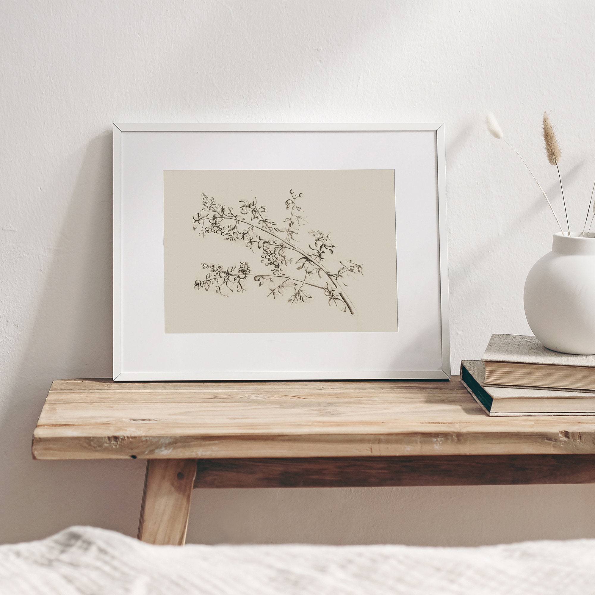 Vintage Botanical Branch Print | Antique Sketch Wall Art (digital ...