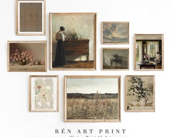 Vintage Gallery Wall Print Set | Digital Download | French Country Prints | Antique Painting Living Room Wall Decor | Printable Wall Art Set