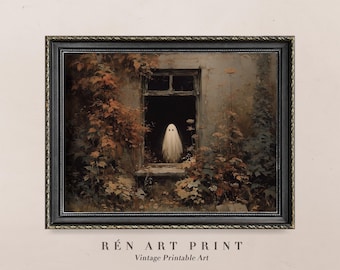 Vintage Ghost in Old House Print | Spooky Autumn Decor (Digital Download)