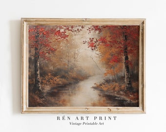 Vintage Autumn Landscape Painting | Farmhouse Wall Art (Digital Download)