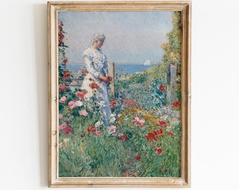 Antique Woman in Garden Painting | French Country Printable Wall Art (Digital Download)