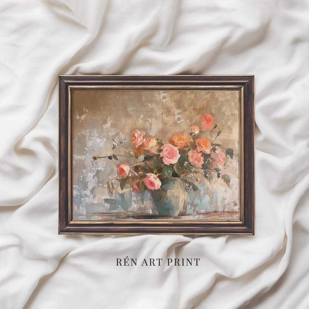 Vintage Floral Wall Art | Rose Bouquet Print | Cottage Spring Artwork ...