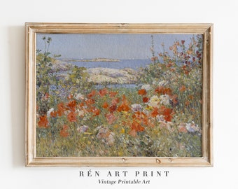 Vintage Poppy Field Painting | Antique Spring Coastal Art (Digital Download)