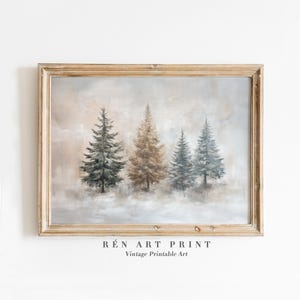 Antique Winter Tree Print | Vintage Christmas Printable | Winter Pine Tree Wall Art | Rustic Holiday Wall Decor | Neutral Christmas Wall Art