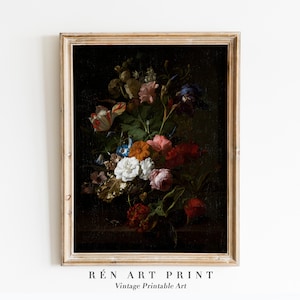 Dark Floral Wall Art | PRINTABLE Art | Moody Flower Painting Print | Antique Victorian Wall Art | Vintage Oil Painting | Dark Academia Decor