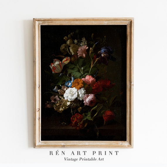 Dark Floral Painting Print | Antique Victorian Wall Art (Digital Download)