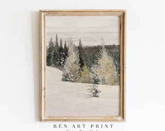 vintage paysage d'hiver peinture | Décoration de Noël rustique (téléchargement numérique)