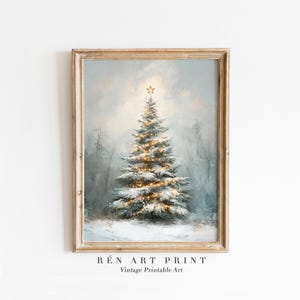 クリスマスツリーの印刷可能な壁アート | ヴィンテージの冬のプリント | 松の木の絵画 | アンティークのホリデー デジタル プリント | 素朴な冬の木の壁アート