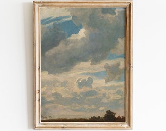 Antique Clouds Oil Painting | Vintage Sky Landscape Print (Digital Download)