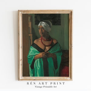 Vintage Black Woman Portrait | Printable Wall Art | African American Wall Art | Black Woman Digital Print | Antique Portrait Oil Painting