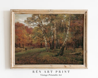 Vintage Herbst Landschaft Gemälde | Bauernhaus Herbst Wandbild (Digitaler Download)