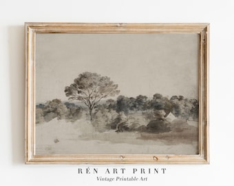 Vintage Watercolor Landscape Print | Antique Farmhouse Wall Art (Digital Download)