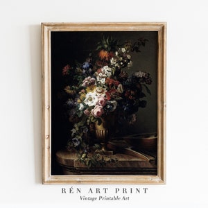 Art imprimable de peinture de fleur foncée | Art mural floral antique | vintage Moody peinture botanique impression téléchargement numérique | Décor académique sombre