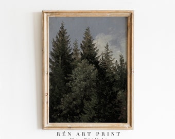 Antique Pine Tree Landscape Art Print | Rustic Christmas Decor (Digital Download)