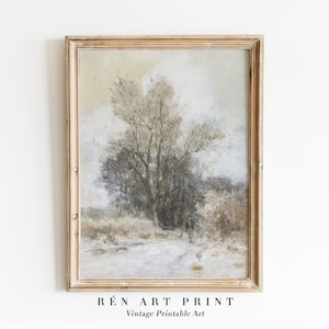Dipinto di paesaggio invernale d'epoca: paesaggio di campagna neutro (download digitale)