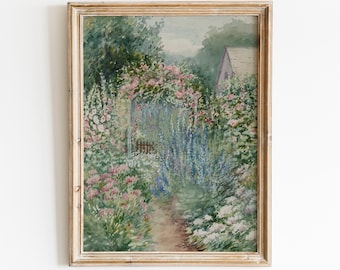 Vintage Flower Garden Painting | Antique Summer Landscape (Digital Download)