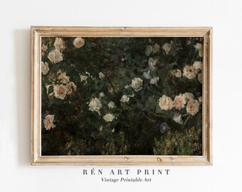 Pintura al óleo de un jardín de rosas vintage / Imprimible floral antiguo (descarga digital)