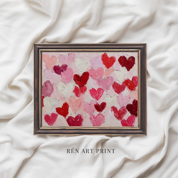 Red Pink Heart Print | Valentine Wall Art | Digital Download | Abstract Love Wall Art | Romantic Valentines Day Decor | Printable Wall Art
