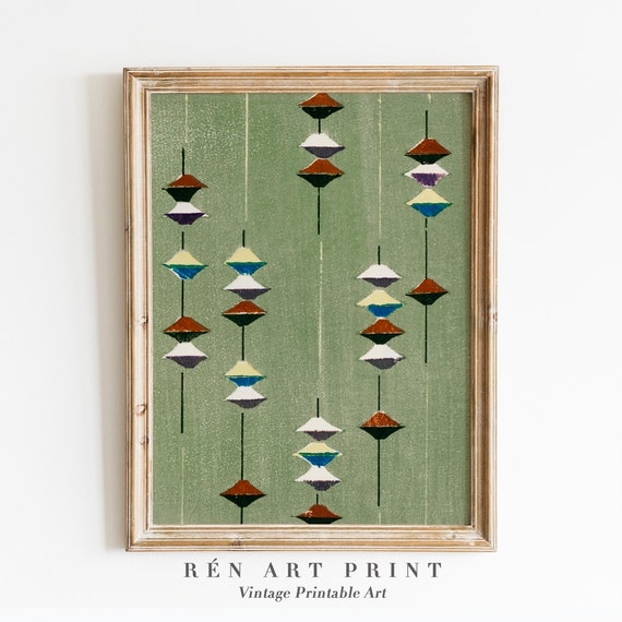 Vintage Japanese Art Print | Muted Green Japandi Decor (Digital Download)