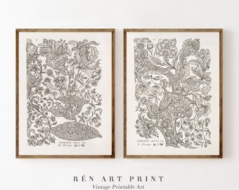 Vintage Blumen Skizze Drucke Set | Antike Textilkunst (Digitaler Download)