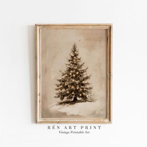 Christmas Tree Printable Wall Art | Vintage Winter Print | Neutral Christmas Decor | Rustic Holiday Print | Pine Tree Painting Winter Decor