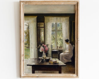 Vintage Woman Portrait Print | 19th Century Interior Scene (Digital Download)