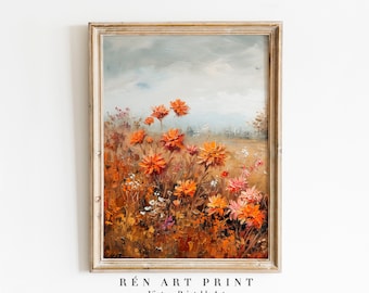 Vintage Wildflower Field Painting | Antique Fall Wall Art (Digital Download)