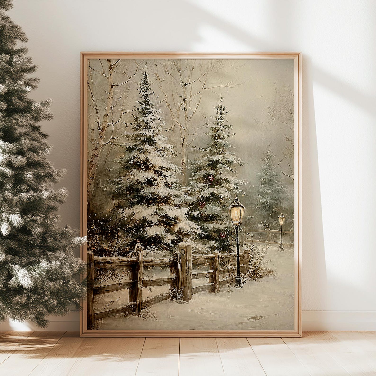 Vintage Snowy Pine Tree Painting: Rustic Winter Art (digital Download ...