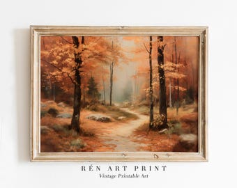 Vintage Herbst Wald Gemälde | Warmer Ton Cottagecore Wandkunst (Digitaler Download)