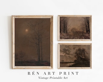 Vintage Fall Landscape Gallery Wall Art | Moody Autumn Prints (Digital Download)