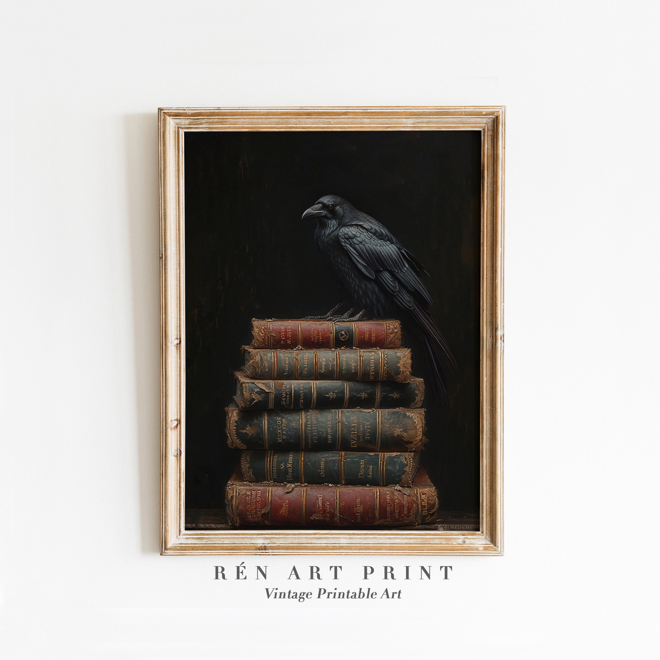 Vintage Raven & Books Art Print | Gothic Dark Academia Decor (digital ...
