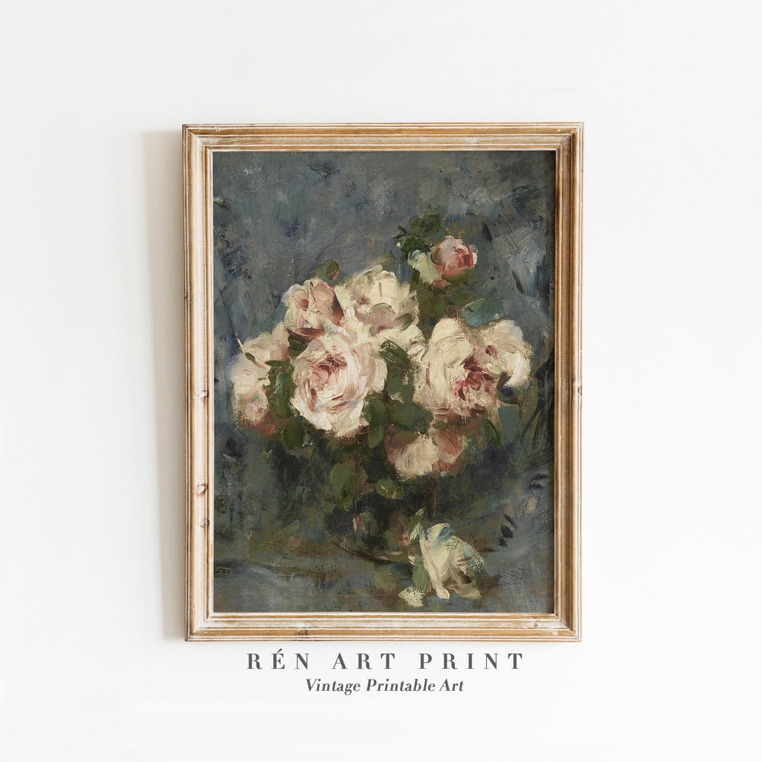 Antique White Rose Painting | Vintage Floral Botanical Print (digital ...