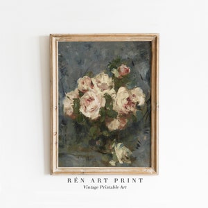 Vintage White Rose Printable Wall Art | Antique Floral Painting | Botanical Art Print | Farmhouse Wall Decor | Cottagecore Digital Download