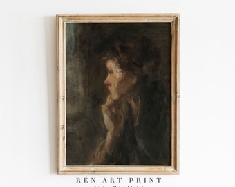 Vintage Woman Portrait Painting | Dark Academia Wall Art (Digital Print)